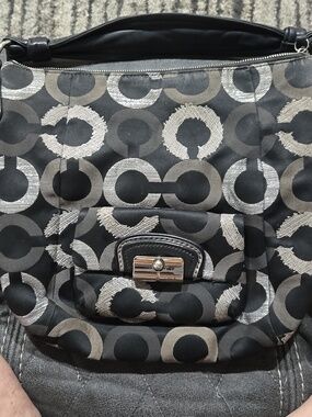 Authentic 'Kristin' embroidered OP Art Hobo style bag from Coach, 12"×12"